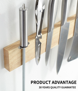 Support de rangement pour couteaux de cuisine, porte-couteaux mural en bois massif, support magnétique pour couteaux - Product Image 1