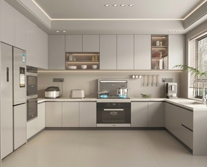 Juego de gabinetes de cocina Lesso Home de roble blanco norteamericano con fregadero, puerta de vidrio con bisagras, diseño personalizado, estilo Shaker, gabinetes de cocina modulares - Product Image 1