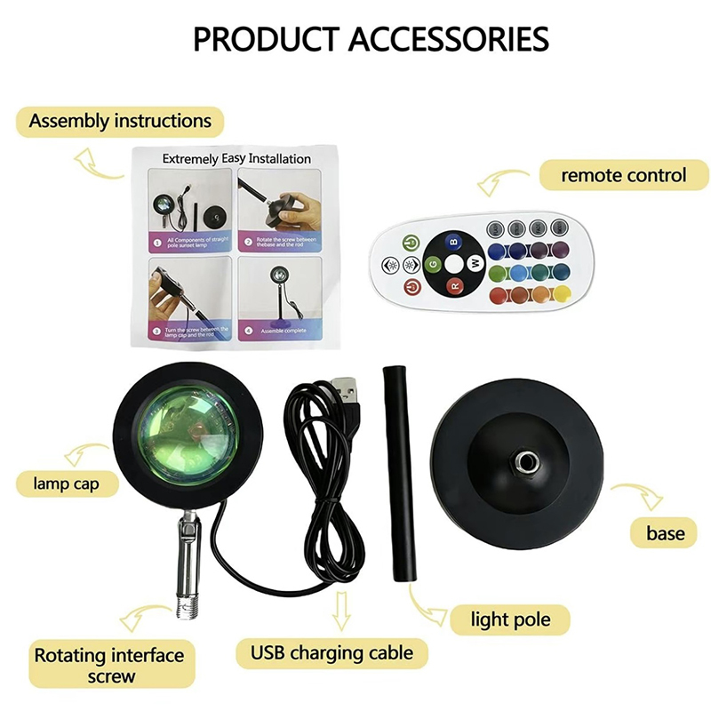 16-Color RGB Sunset Projection Lamp with Remote Control – Ambient Night Light - View 4
