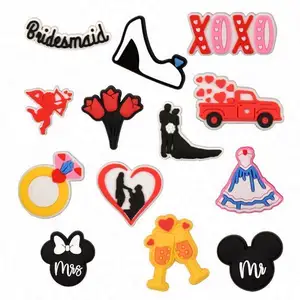 Wholesale Heart Valentines Charms for Gift I Love clog Charms Rose Shoe Charms for Valentine's Day Decoration