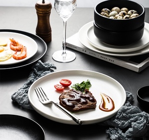 <span class=keywords><strong>Vajilla</strong></span> de cerámica con textura mate, color blanco <span class=keywords><strong>y</strong></span> negro, para restaurante - Product Image 2
