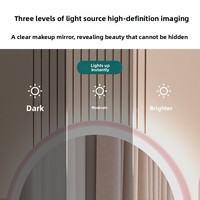 Coiffeuse de maquillage moderne avec miroir LED rond, tiroirs et étagères de rangement, et tabouret papillon pour chambre à coucher