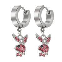 Boucles d'oreilles pendantes style rétro en forme de lapin, créoles en alliage avec strass roses, boucles d'oreilles animales mignonnes pour femmes