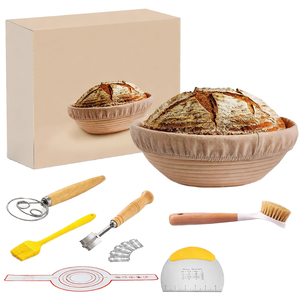 Juego de cestas para fermentar pan con raspador de masa y utensilios para hornear, para hacer pan artesanal, pizza de ratán - Product Image 1