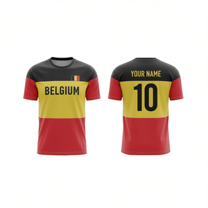 Maglia da Calcio Ispirata al Belgio Personalizzabile con Nome e Numero Rossa Gialla Nera per Tifosi - Product Image 2