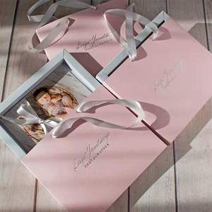 Caja de Regalo Personalizada, Cajas de Papel de Regalo de Lujo para Joyería, Bolsa de Embalaje con Asa de Listón, Estampado en Caliente, Bolsa de Papel <span class=keywords><strong>Rosa</strong></span> - Product Image 3