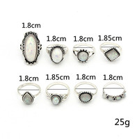 Ensemble de 8 bagues bohèmes, style rétro ethnique, couleur, grande bague à gemme, ensemble de bagues géométriques, bijoux