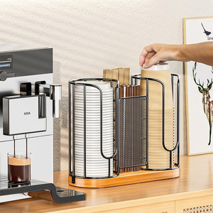 Portabicchieri da Tavolo in Ferro e Legno, Stile Giapponese, Senza Foratura, per Cucina e Bar - Product Image 1