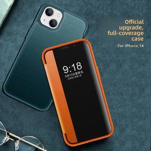 เหมาะสำหรับเคสโทรศัพท์แอปเปิ้ลไอโฟน 14 เคสหนังแบบพับได้พร้อมหน้าต่างกึ่งโปร่งใส วัสดุหนัง PU ธรรมดา แอปเปิ้ล - Product Image 2