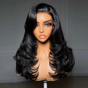 Perruque en <span class=keywords><strong>cheveux</strong></span> Remy cambodgiens en gros, sans colle, lisse, dégradée, HD, pré-épilée, avec ligne de <span class=keywords><strong>cheveux</strong></span> naturelle pour femmes - Product Image 1
