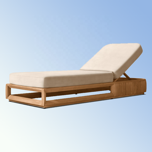 Chaise longue inclinable d'extérieur en teck moderne <span class=keywords><strong>de</strong></span> qualité supérieure, durable, avec dossier ouvert <span class=keywords><strong>de</strong></span> forme géométrique, garniture inclinée et confort supérieur - Product Image 1