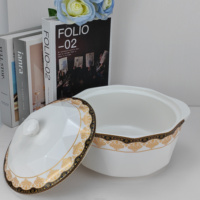 Ensemble de cuisinière de cuisine dorée avec four en céramique pour micro-ondes et casseroles à soupe et bouillon, bols et support inclus