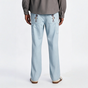 Pantalon décontracté coupe droite taille mi-haute, style vintage délavé, avec plusieurs poches cargo, coupe-vent, lavable, en polycoton - Product Image 2