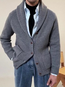 Cardigan in Cashmere da <span class=keywords><strong>Uomo</strong></span> di Design con Bottoni, Stile Business di Alta Gamma, Cardigan in Cashmere con Risvolto <span class=keywords><strong>a</strong></span> <span class=keywords><strong>Costine</strong></span> per l'Inverno - Product Image 6