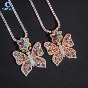 Pendentif Papillon Vintage CHOYUE en Moissanite Colorée, Argent 925 Plaqué Or Rose, 63x51mm, Certifié GRA, Luxe pour Femme, Idéal Soirée - Product Image 4