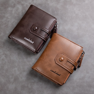 Cartera corta para hombre, cartera Retro con doble cremallera, a la moda, con múltiples ranuras para tarjetas, monedero multifunción, venta al por mayor, diseño antirrobo - Product Image 3