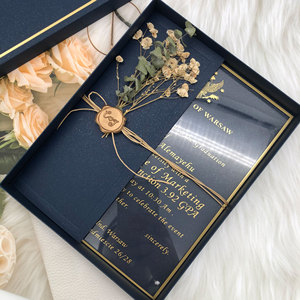 Luxury Navy Blue <strong>Graduation</strong> <strong>Invitation</strong> Set, Custom Acrylic <strong>Invitation</strong> with Gold Foil Dried Flowers &amp; Wax Seal - Product Image 4