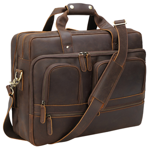 Dropshipping OEM, sacoche d'affaires en cuir véritable durable pour homme, sacoche pour ordinateur portable 17 pouces, sacoche Crazy Horse - Product Image 1