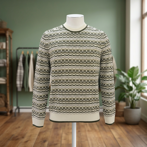 Pull rayé pour homme, col rond, tricoté en laine et viscose, manches longues, pull d'hiver - Product Image 1