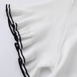 Women's Polo Shirt Short Sleeve Ruffle Trim Knitted White With <b>Black</b> <b>Edge</b> Summer Casual Wear - Product Image 4