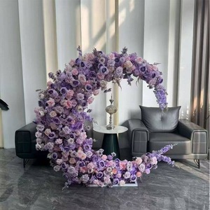 Arche de fleurs artificielles violettes, décoration demi-lune en soie, arche de mariage, toile de fond de fleurs fraîches, décoration de mariage - Product Image 1