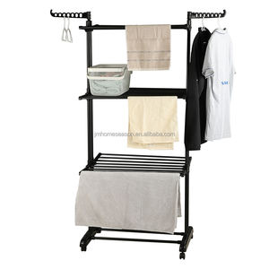 Sy 3-Tier Grijze Opvouwbare Kleding Toren Airer Metalen Staande Type Droogrek Met Multifunctioneel Opvouwbare Vleugels Ruimtebesparend Ontwerp - Product Image 1