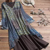 Custom Fall Plus Size Dress Summer New Cotton Linen Print Loose Long Sleeve Women Dresses
