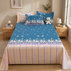 Modern 130g Thick Skin-friendly Anti-static 200TC Polyester Floral/Dried Leaves Double Queen <b>King</b> <b>Size</b> Hotel Dormitory <b>Sheet</b> Set - Product Image 3