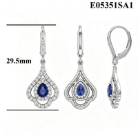 Boucles d'oreilles pendantes sur mesure en saphir bleu royal, or blanc massif 18 carats, double halo pavé de diamants, bijoux fins, cadeau de mariage pour elle