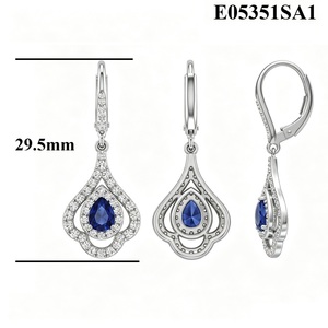 Pendientes colgantes de zafiro azul real hechos a medida, oro blanco macizo de 18 quilates, doble halo, diamantes pavé, joyería fina, regalo nupcial para ella - Product Image 6