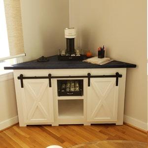 <strong>Living</strong> <strong>Room</strong> Antique Farmhouse Style <strong>Corner</strong> <strong>Unit</strong> with Barn Door Slider Rustic Media Center TV Wooden Cabinet - Product Image 2