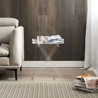 Table d'appoint portable pliable en acrylique transparent, petite et ronde, d'origine chinoise, pour les magasins, la maison et les salons professionnels