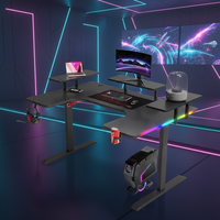 Bureau de jeu en forme de L moderne avec support pour écran, grand bureau d'ordinateur pour joueurs, noir, table de jeu réglable