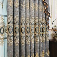 Cortinas con ojales de chenilla bordada floral estilo europeo, modernas para sala de estar y dormitorio, con opacidad total y gaze de suelo a techo