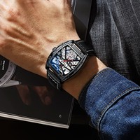 Montre automatique squelette tonneau lumineuse de luxe pour homme, montre mécanique étanche de haute qualité