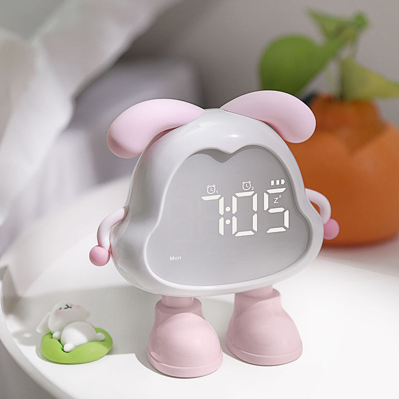 Modern Dog Desk Clock with Warm Night Light Bell Alarm Quartz Movement-for Bedroom Office or Lunch Break Decor