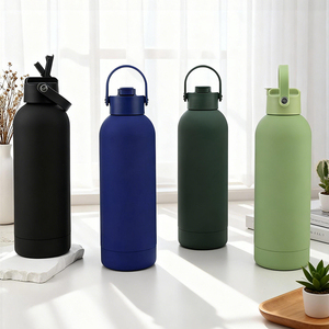 Custom Logo Soft Touch Luxury Modern Design 500ml Double Wall Stainless Steel Sports Water <b>Bottle</b> <b>with</b> <b>Straw</b> - Product Image 1