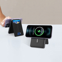 Power Bank Magnetik Nirkabel 3 in 1 5000mAh 15W Pengisian Cepat Charger Ponsel Portabel Dengan Kantong Kartu Kulit Terintegrasi