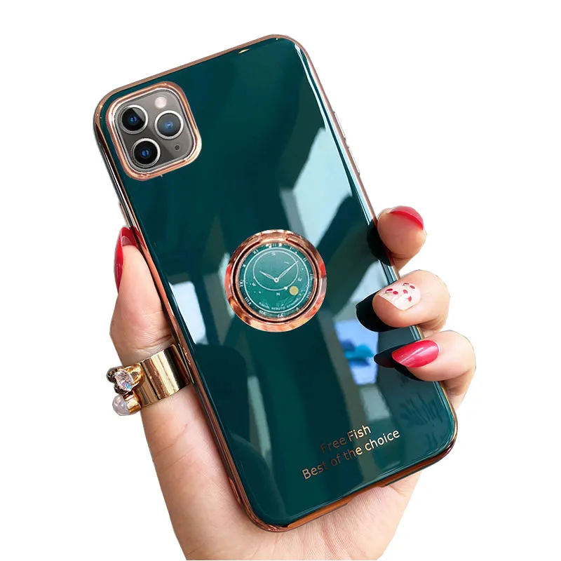 2022 Hot Selling Luxury design Silicon Plating Girl Phone Case Cover With Ring Stand Kickstand For IPhone 11/12 mini/13 pro max
