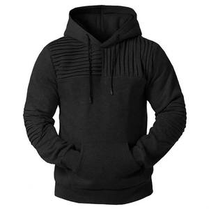 Sweat à capuche pour homme en molleton de coton épais de haute qualité, style motard urbain, avec empiècements côtelés, vente en gros personnalisée - Product Image 3