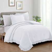 Ensemble de couette Queen QSY 3 pièces, ensemble de literie de style campagnard avec couette à volants et taies d'oreiller à volants