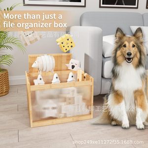 Wooden <b>File</b> <b>Storage</b> Box Square Natural Wood Color Standing Type Desktop Organizer - Product Image 4