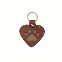 Porte-clés en cuir en forme de cœur mignon avec fenêtre découpée motif patte de chat ou de chien, cadeau personnalisé pour les amoureux des animaux, vente en gros