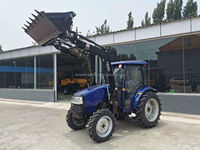 Mini tracteurs agricoles 4x4, 50hp, couleur bleue, petit tracteur avec cabine et chargeur frontal, utilisation agricole
