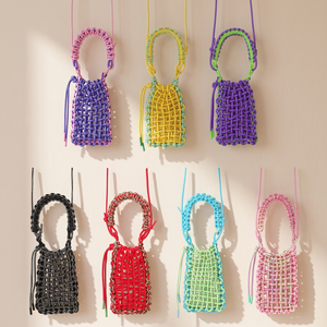 Women Cotton Crochet Crossbody <b>Bag</b> Candy Color Woven Korean Fashion <b>String</b> Closure Cute Mini Phone <b>Bag</b> Handmade Summer - Product Image 2
