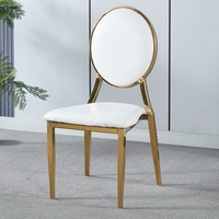Chaise de salle à manger à dossier rond avec cadre doré, en métal, pour cuisine, vente en gros d'usine, chaise d'hôtel moderne de luxe empilable, pour banquets, événements, mariages
