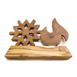 Teak Wooden Snowflake <b>Trophy</b> Christmas Table Centerpiece Handmade Stand Holiday Dining Decoration Handmade Sustainable Material - Product Image 1