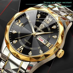 BINBOND2521 Montre de couple tendance Relogio Masculino, bracelet en acier et cuir, montre à quartz lumineuse avec calendrier pour hommes et femmes - Product Image 4