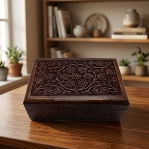 Handmade Wooden Cremation Urn <b>Box</b> Floral Carved Rectangular Ashes <b>Memorial</b> <b>Keepsake</b> Case Custom Size - Product Image 1
