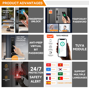 กุญแจล็อคประตูบานเลื่อนอลูมิเนียมกันน้ำสำหรับภายนอกอาคาร รุ่น DQ11 UIELOCK ระบบดิจิตอล รหัสผ่าน Tuya WiFi ไบโอเมตริกซ์ สแกนลายนิ้วมือ ระบบรักษาความปลอดภัยอัจฉริยะผ่านคลาวด์ - Product Image 4